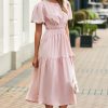 Women's Pink Puff Sleeve Pleated High Waist Flowy Long Dress - Perfect for Summer Occasions - Image 10