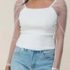 Elegant Women's White Swiss Dot Mesh Long Sleeve Slim Top - Image 13