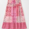 Women's Red Boho Pattern Print High Waist Maxi Dress with Tassel Drawstring - Image 3