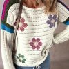 Women's White Daisy Flower Pointelle Knit Sweater - Image 4