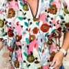 Women's Pink Floral Print Slit V Neck Short Sleeve Blouse - Effortlessly Feminine Style - Image 6