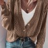 Women's Dark Khaki Open Knit Drop Shoulder Sweater Cardigan - Image 2