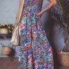 Women's Pink Floral Smocked Bust Spaghetti Strap Wide Leg Jumpsuit - Trendy and Comfortable Summer Outfit - Image 9