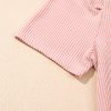 Blossom Pink Corded Knit Crew Neck Puff Sleeve Shift Mini Dress for Women - Image 9