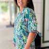 Trendy Plus Size Green Abstract Print Knotted Short Sleeve Blouse - Image 3