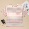 Cozy Pink Stripe Waffle Knit Pocketed Half Sleeve Plus Size T-Shirt - Image 7