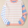 Women's Pale Chestnut Colorblock Striped Drop Shoulder Cozy Sweater - Image 6