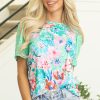 Women's Green Floral Print Eyelet Embroidered Short Sleeve Top - Perfect for Casual and Dressy Occasions - Image 6