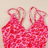 Women's Leopard Orange Adjustable Straps Ribbed Knit One Piece Swimsuit - Seductive V Neck Design - Image 6