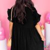 Plus Size Black Textured Ruffled Sleeve Babydoll Dress with Pockets - Image 2