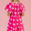 Women's Rose Polka Dot Flutter Sleeve Notched Neck Tiered Mini Dress - Image 2