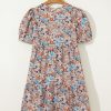 Women's Apricot Bohemian Floral Print Short Puff Sleeve Mini Dress - Image 15