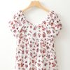 Women's White Boho Floral Ruched Short Sleeve Blouse with Sweetheart Neckline - Image 5