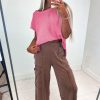 Women's Sachet Pink Solid Color Sweater Tee with Chic Side Slits - Image 6