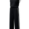 Women's Black Cable Knit Contrast Trim Short Sleeve Top and Wide Leg Pants Set - Image 8