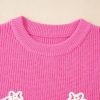 Women's Bright Pink Western Horse Embroidered Round Neck Sweater Tee - Image 7