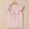 Women's Gossamer Pink Textured Blouse with Bow Knot and Frilled Butterfly Sleeves - Image 8