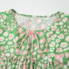 Plus Size Green Floral Tassel Tie Split Neck Blouse with Puff Sleeves - Image 8