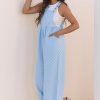 Women's Beau Blue Checkered High Waist Wide Leg Overall with Pocket - Image 3