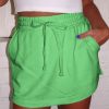 Women's Light Green French Terry Drawstring Mini Skort with Pockets - Image 3