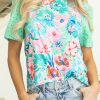 Women's Green Floral Print Eyelet Embroidered Short Sleeve Top - Perfect for Casual and Dressy Occasions - Image 9