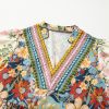 Women's Multicolour Boho Floral Print Crochet Patchwork V Neck Loose Mini Dress - Image 9