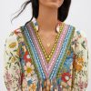 Women's Multicolor Crochet V Neck Half Sleeve Boho Floral Blouse - Image 7