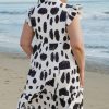 Plus Size Women's White Polka Dot Print Ruffled Sleeve Midi Dress with Pockets - Image 2