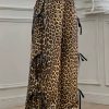 Women's Brown Leopard Print Bow Tie Drawstring High Waist Pants - Image 7