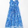 Women's Blue Paisley V Neck Backless Maxi Dress - Floral Bohemian Style - Image 11