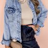 Women's Beau Blue Vintage Washed Denim Jacket with Flap Pockets - Image 2