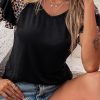 Women's Black Leopard Print Patchwork Ruffled Sleeve V Neck T-Shirt - Image 4