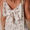 Women's White Floral Pleated Big Bow Back Spaghetti Straps Tank Top - Image 2