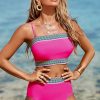 Women's Rose Red Contrast Banding Tube Bikini High Waist 2-Piece Swimsuit - Image 6