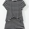 Women's Black and White Striped Short Sleeve Top and Shorts Set - Casual Summer Outfit - Image 3