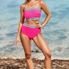 Women's Rose Red Contrast Banding Tube Bikini High Waist 2-Piece Swimsuit - Image 12