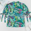 Chic Women's Green Brushwork Geometric Print Puff Sleeve Blouse with Notched Neck - Image 16