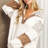 Women's White Leopard Patchwork Oversized Waffle Top - Image 7