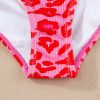 Women's Leopard Orange Adjustable Straps Ribbed Knit One Piece Swimsuit - Seductive V Neck Design - Image 9