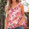 Women's Pink Floral Round Neck Twisted Cut Out Back Tank Top - Bohemian Style - Image 4