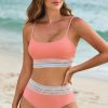 Women's Peach Blossom Striped Patchwork High Waist Bikini Swimsuit - Spaghetti Strap Design - Image 13