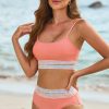 Women's Peach Blossom Striped Patchwork High Waist Bikini Swimsuit - Spaghetti Strap Design - Image 11