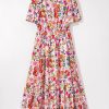 Women's Red Floral Short Sleeve V Neck High Waist Maxi Dress - Elegant and Flattering - Image 22