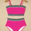 Women's Rose Red Contrast Banding Tube Bikini High Waist 2-Piece Swimsuit - Image 21