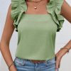 Women's Smoke Green Solid Ruffle Trim Sleeveless Top - Image 4