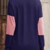 Women's Blue Stripe Colorblock Long Sleeve V Neck Top - Image 2