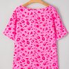 Chic Women's Pink Leopard V Neck Loose Short Sleeve Top for Casual Wear - Image 7