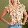 Women's Green Floral Print Ruffled Sleeveless V Neck Tank Top - Stylish Summer Essential - Image 6