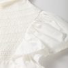 Women's White Half Button Lace Patchwork Flutter Sleeve Blouse - Romantic & Playful Style - Image 8