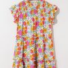 Women's Sky Blue Floral Print Smocked Notch V Neck Flutter Sleeve Mini Dress - Image 10